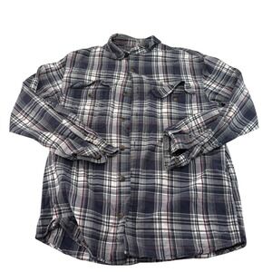 Schmidt Workwear Mens MD Navy Blue Plaid Flannel Button Down Cotton Shirt 5046